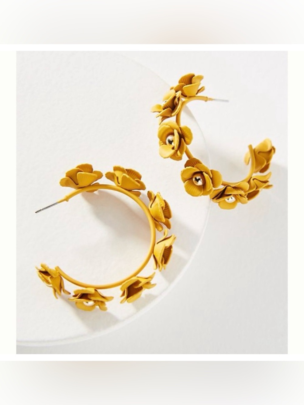 Anthropologie Zenzii Autumnal Blooms Hoop Earrings Yellow Mustard